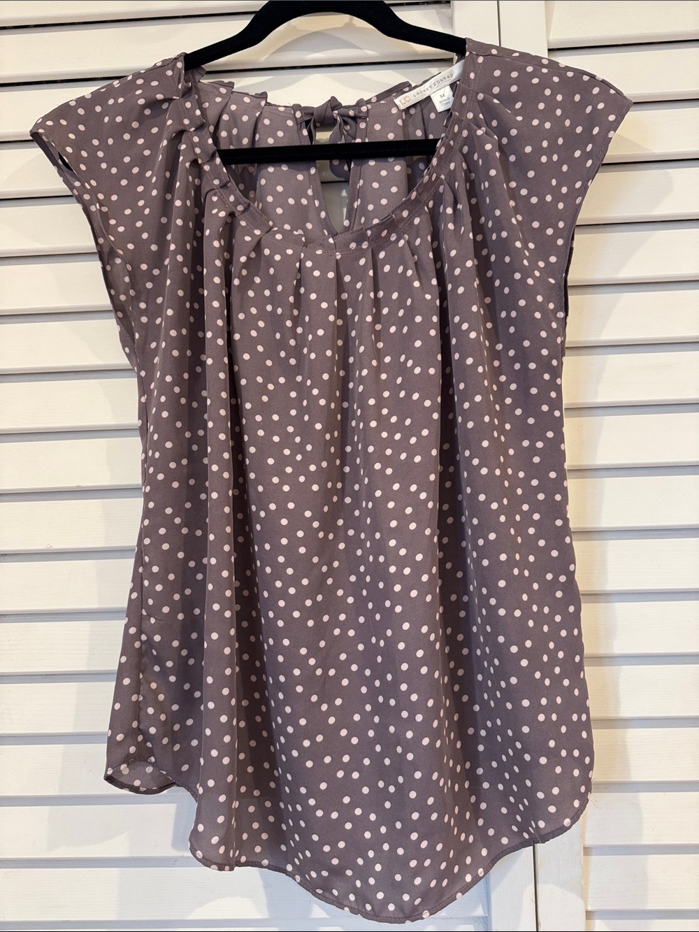 LC Lauren Conrad Mauve Polka Dot Cap Sleeve Blouse